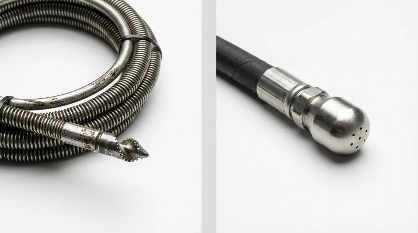 Drain snake cable and hydro jetting nozzle used for drain cleaning in East Greenbush, NY