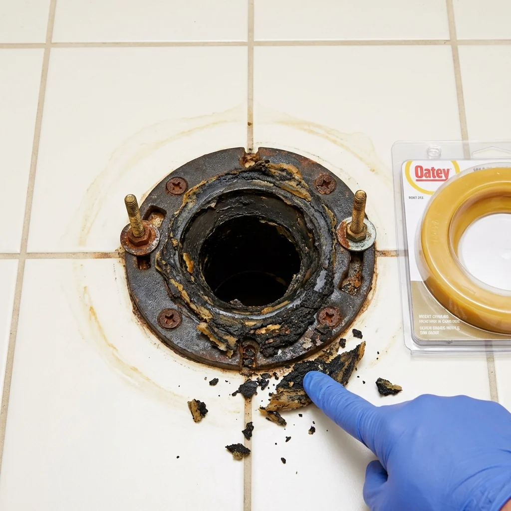 Failed wax ring showing water seepage at the base of a toilet in a East Greenbush, NY home
